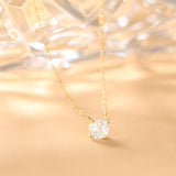 Load image into Gallery viewer, 925 Sterling Silver 14K Gold Plated Necklaces for Women Solitaire 1.5 Carat CZ Round Pendant Necklace