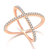Load image into Gallery viewer, Ringsmaker 925 Sterling Silver X Shape Cross Design Cubic Zircon Rose Gold Ring Women Wedding Bands