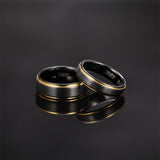 Load image into Gallery viewer, Ringsmaker 6mm Gold Edge Tungsten Rings Black Brushed Engagement Wedding Bands