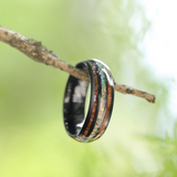 Load image into Gallery viewer, Ringsmaker 8mm Abalone Shell Black Tungsten Carbide Ring Wedding Band Men High Polish Real Hawaiian Koa Wood Galaxy Opal Ring
