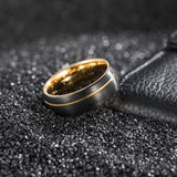 Load image into Gallery viewer, Ringsmaker 8mm Men Gold Groove Black Tungsten Ring Asymmetric Gold Thread Women Two Tone Brushed Ring