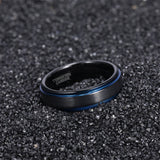 Load image into Gallery viewer, Ringsmaker 6mm Men Women Black Brushed Tungsten Carbide Ring Edge Blue Line Engagement Bands