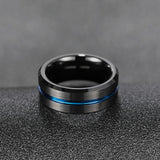 Load image into Gallery viewer, Ringsmaker 8mm Tungsten Carbide Ring Blue Line Inlay Black Brushed Mens Rings