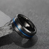 Load image into Gallery viewer, Ringsmaker 8mm Tungsten Carbide Ring Blue Line Inlay Black Brushed Mens Rings