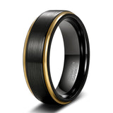 Load image into Gallery viewer, Ringsmaker 8mm Gold Edge Tungsten Rings Black Brushed Engagement Wedding Bands