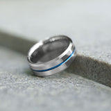 Load image into Gallery viewer, Ringsmaker 8mm Tungsten Carbide Ring Blue Line Inlay Men Silver Polished Wedding Band
