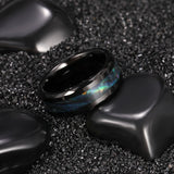Load image into Gallery viewer, Ringsmaker 6mm Black Tungsten Carbide Rings Green Ablone Shell Inlay Couple Ring