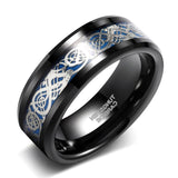 Load image into Gallery viewer, Ringsmaker 8mm Black Tungsten Carbide Ring Blue Celtic Dragon Inlay Ring Men Women Wedding Bands