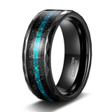 Load image into Gallery viewer, Ringsmaker 8mm Mens Multi-Faceted Edge With Black Sand and Green-Blue Opal Inlay Tungsten Carbide Rings Wedding Rings