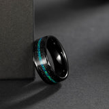 Load image into Gallery viewer, Ringsmaker 8mm Mens Multi-Faceted Edge With Black Sand and Green-Blue Opal Inlay Tungsten Carbide Rings Wedding Rings