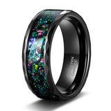 Load image into Gallery viewer, Ringsmaker 8mm Dome Polished With Multi-Colors Opal Inlay Tungsten Ring Women Men Black Tungsten Opal Ring