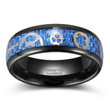 Load image into Gallery viewer, Ringsmaker 8mm Black Blue Tungsten Carbide Ring Men Blue Carbon Fiber Steampunk Gear Inlay Ring