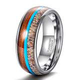 Load image into Gallery viewer, Ringsmaker 8mm Real Antlers and Turquoise Wood Inlay Men Tungsten Carbide Rings