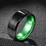 Load image into Gallery viewer, Ringsmaker 8mm Men&#39;s Ring Tungsten Carbide Ring Black Brushed Wedding Band Green Inside Ring Couple Ring