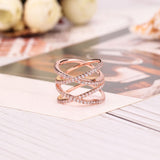 Load image into Gallery viewer, Ringsmaker Rose Gold 925 Sterling Silver Ring Women Double X Shape Cross Design Cubic Zircon Wedding Bands
