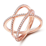 Load image into Gallery viewer, Ringsmaker Rose Gold 925 Sterling Silver Ring Women X Shape Cross Cubic Zircon Wedding Bands